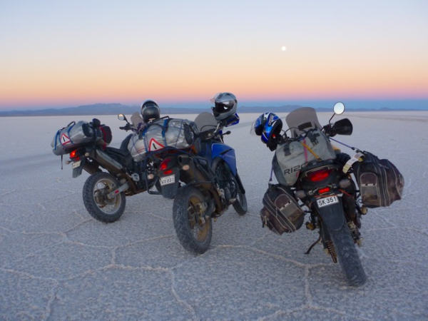 Uyuni Salt Flats Sunset and Motorcycles