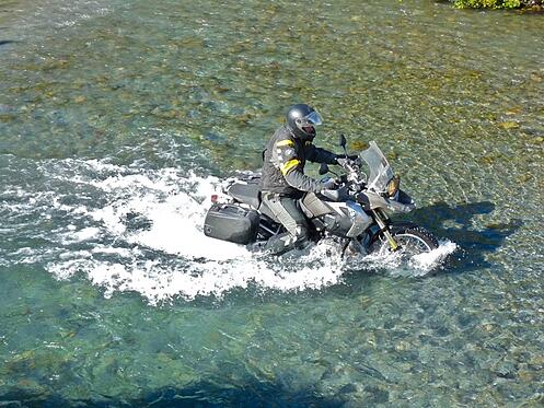 River crossing motorcycle Patagonia
