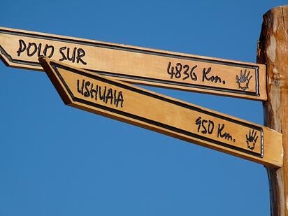 Sign to Ushuaia in Patagonia