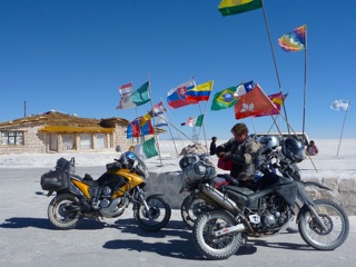 Flags and motorcycles in Uyuni Salt Flats
