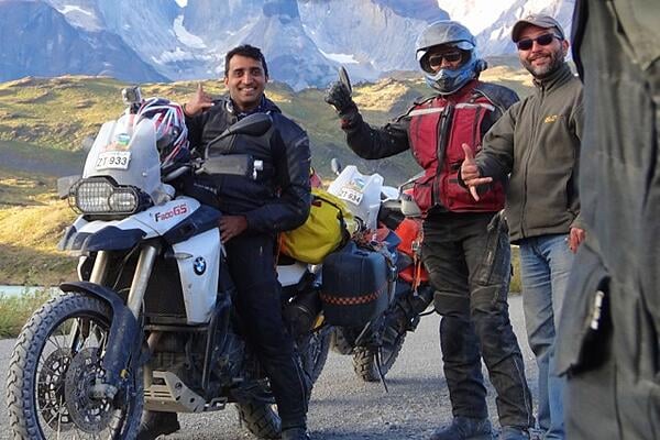 Motorcycle Riders in Front of Torres del Paine National Park