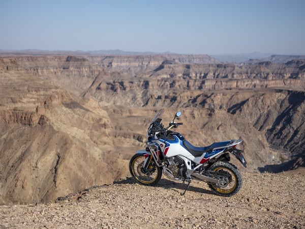 2020 Honda Africa Twin on a viewpoint overlooking a canyon