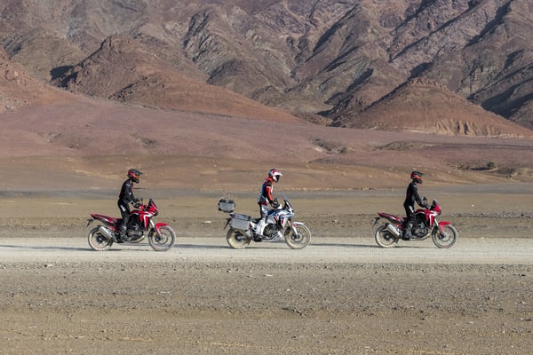 Three riders in a line riding the brand new 2020 Honda Africa Twin 