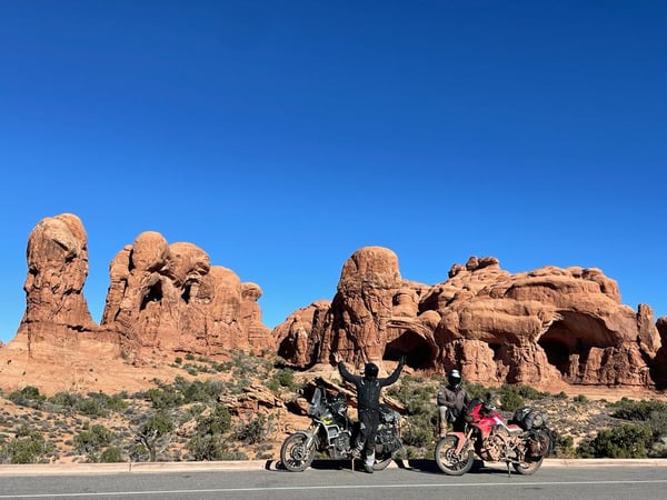 adventure motorcycle riders and their bikes near moab utah on the best of the southwest tour for ride adventures