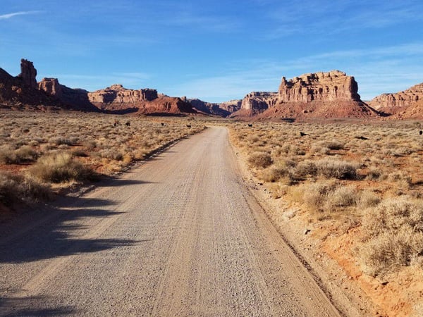 Image of the road from Moab Utah to Bluff Utah for Spirit of the Southwest tour by RIDE Adventures
