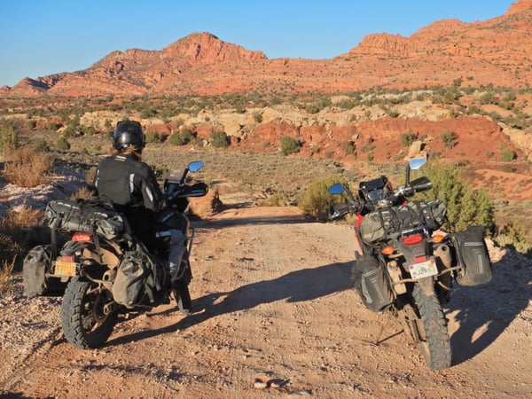 Motorcycle adventure riders looking over springdale UT for RIDE adventures spirit of the southwest tour over 