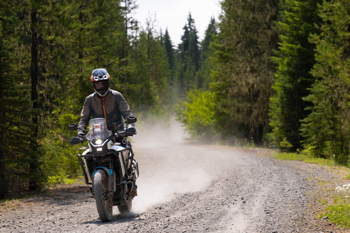 ADV rider fully geared up riding the BDR