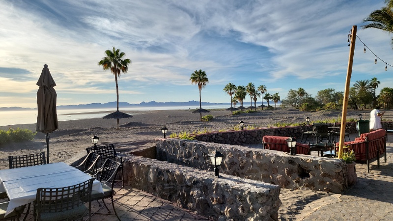 Ocean views from Loreto restaurant on Baja Adventure Motorcycle Tour