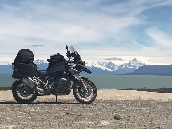 Motorcycle parked on a flat surface.