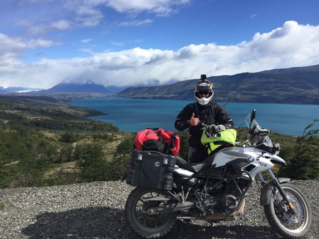 One of RIDE'S Customers enjoying a scenic ride on our Patagonia tour route wearing the Arai XD-4 dual sport helmet.