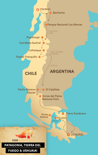 Patagonia Map for Motorcycle Trip
