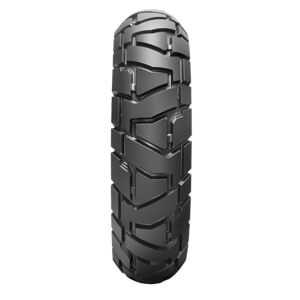 Close-up product shot of Dunlop's Trailmax Mission adventure motorcycle tires.