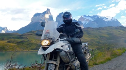 Motorcycle Rider in Torres del Paine National Park
