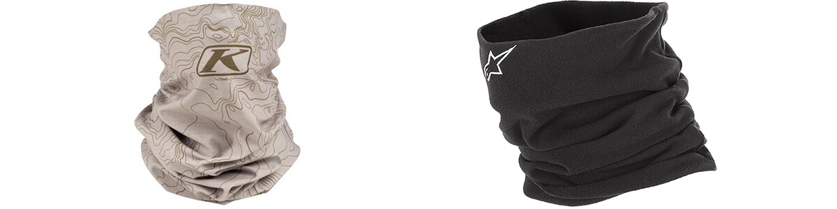 Klim Tek Sok & Alpinestars Neck gaiter product shots.