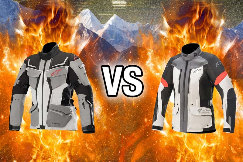 Fire and Ice graphics picture of Alpinestars Revenant  VS Alpinestars Valparaiso Drystar 3 adventure motorcycle jackets. 