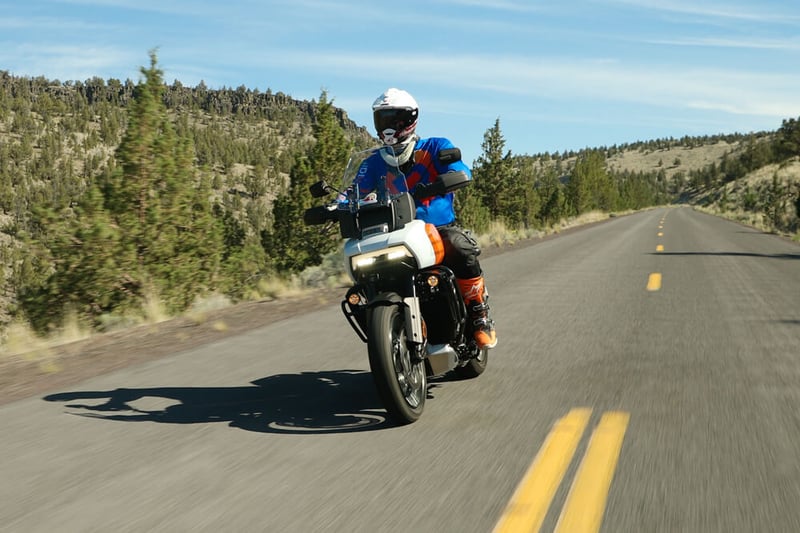 Eric riding with the Tech 10's on a Harley Pan America.