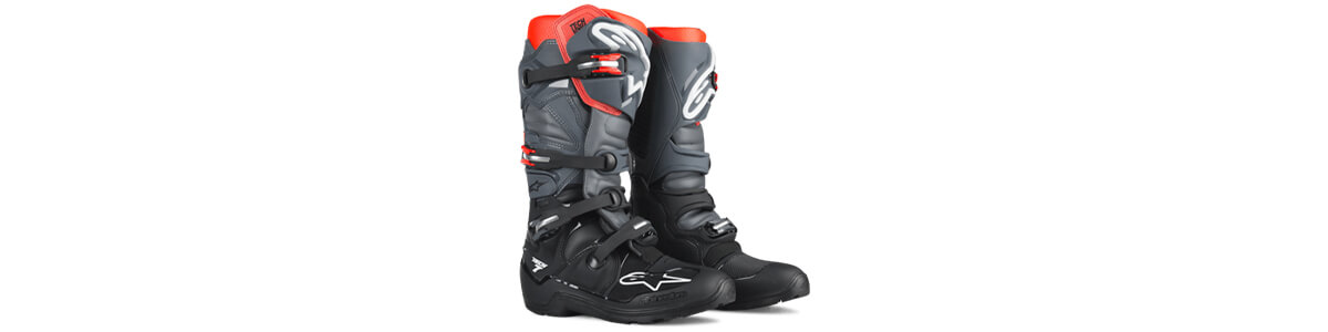 Alpinestars Tech 7 motorcycle boots banner style product shot. 
