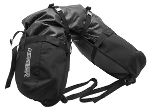 Product shot of Altrider's hemisphere adventure motorcycle soft luggage.