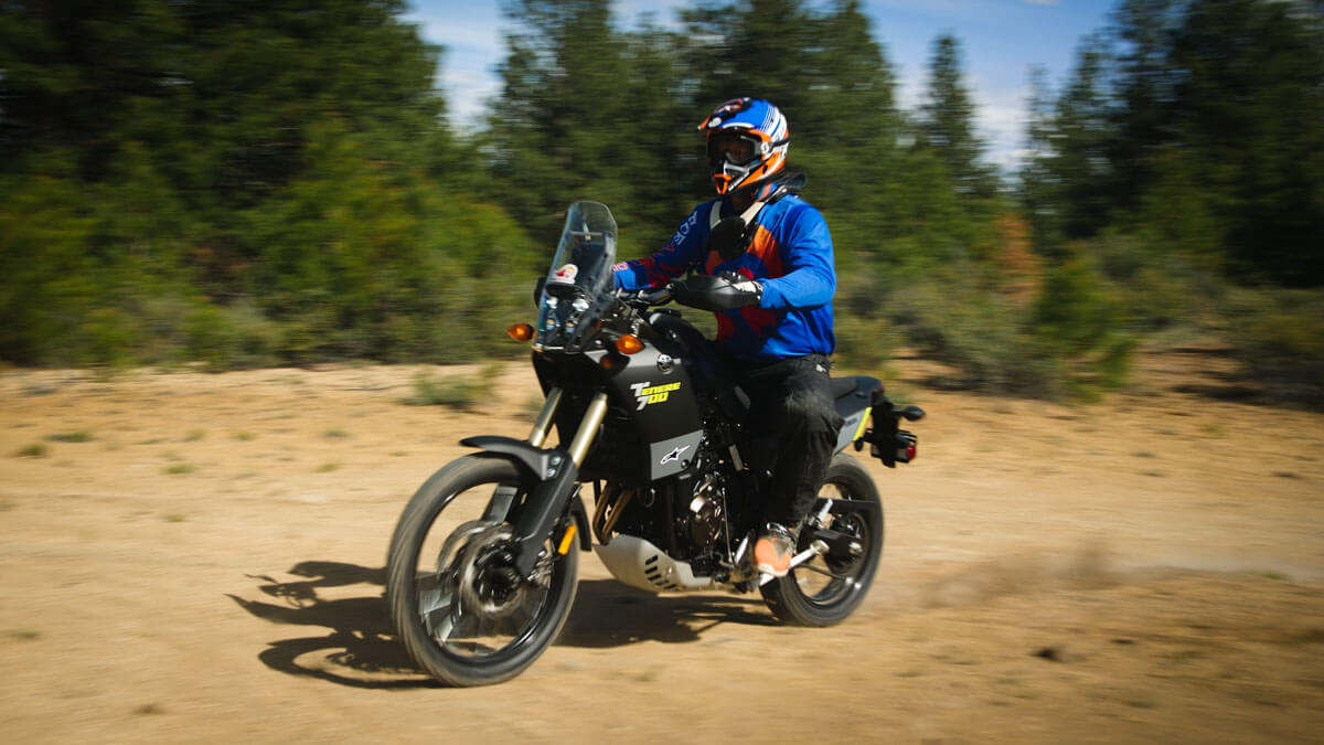 Eric rides past casually on the Tenere 700. 