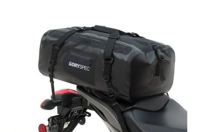 Close up product shot of DrySpec's D38 adventure motorcycle dry bag.