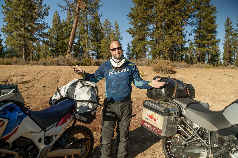 Eric explaining his final thoughts on adventure motorcycle soft luggage.