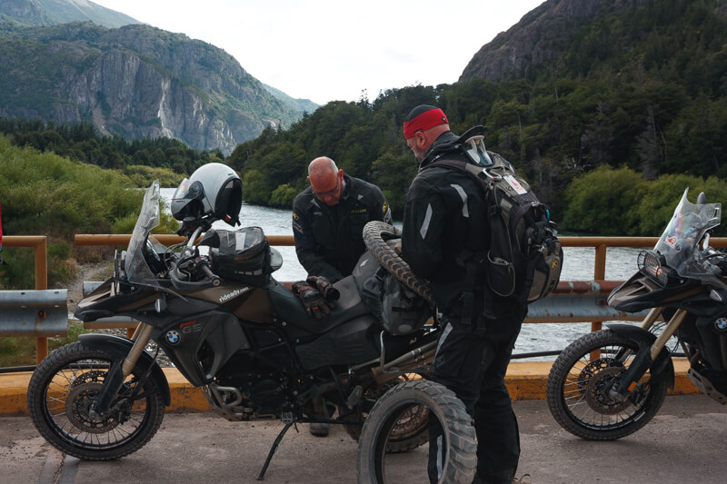 Legendary tour guide Eric sporting the Klim Nak Pak while touring in Patagonia.