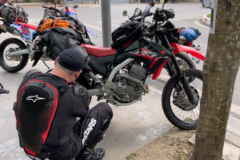 Todd packing up the bikes before our motorcycle trip