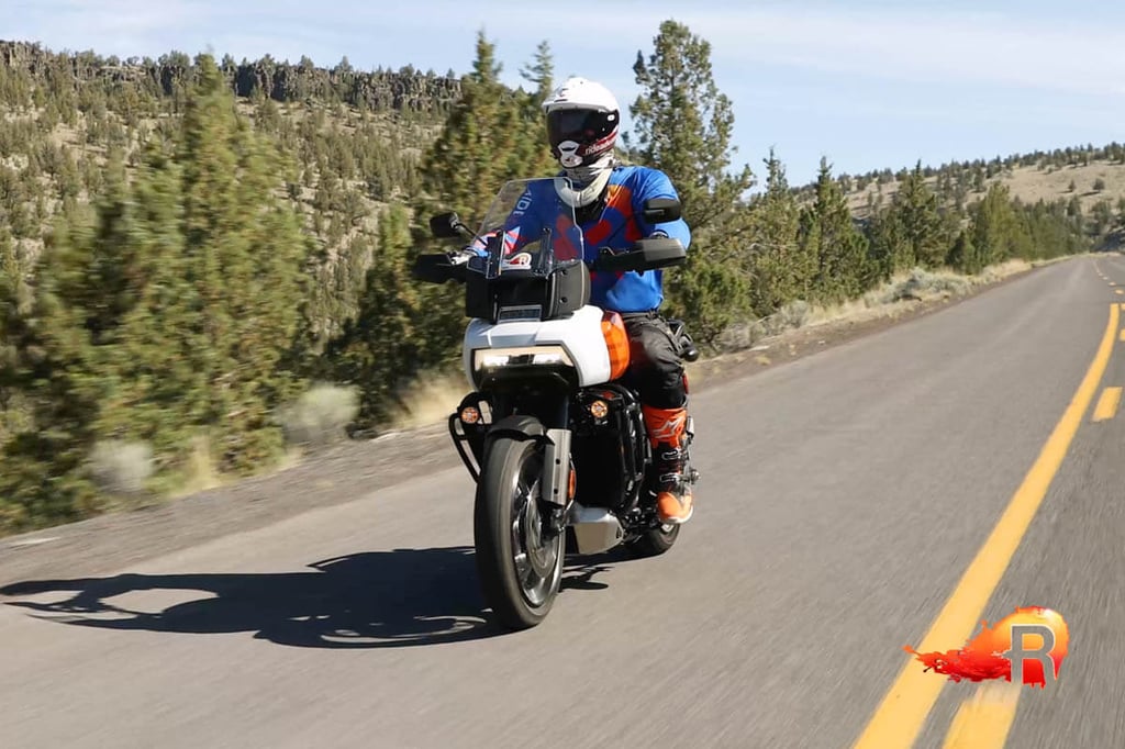 Eric confidently riding on the highway with the Pan America.