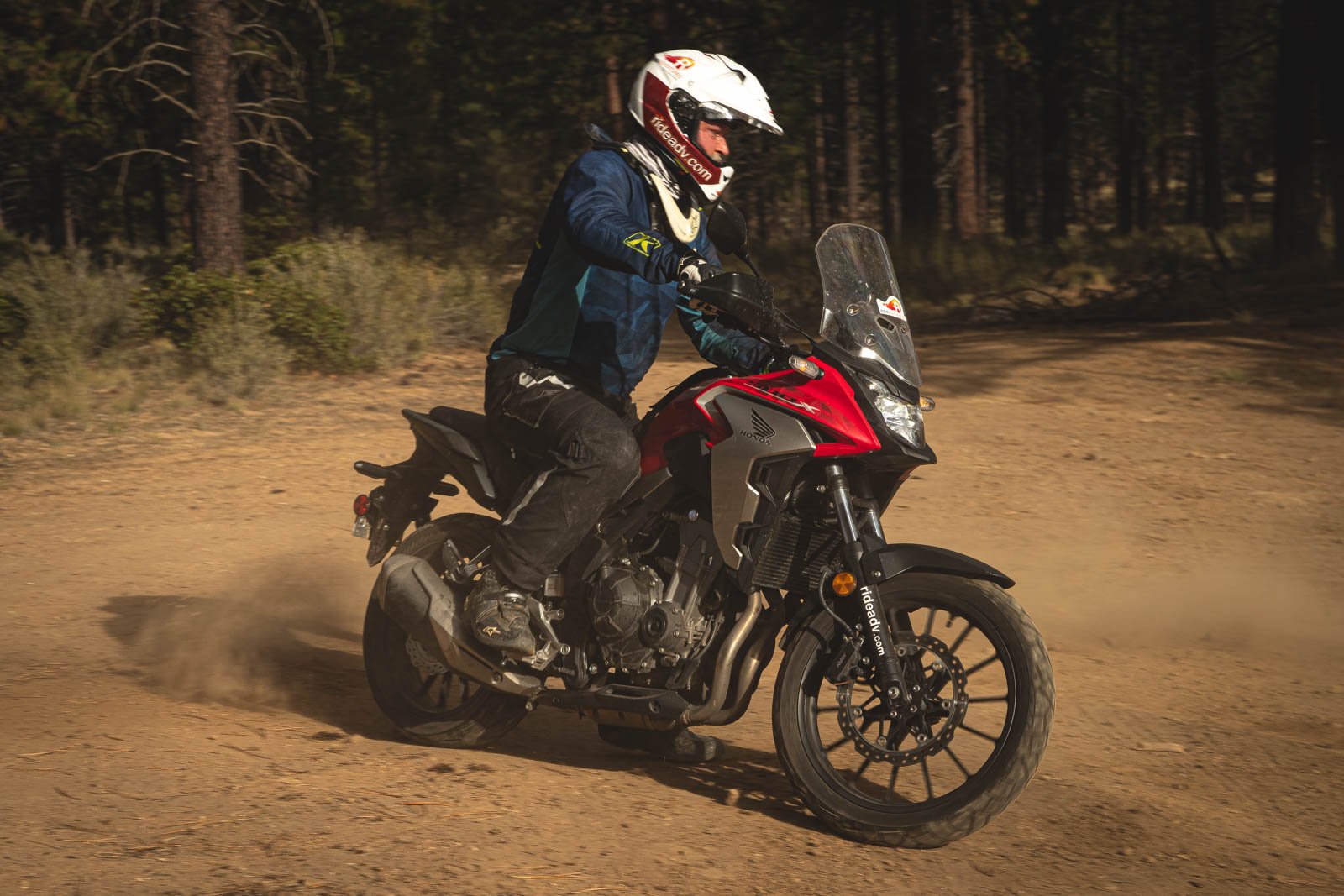 Man doing a cookie while on a Honda CB500X