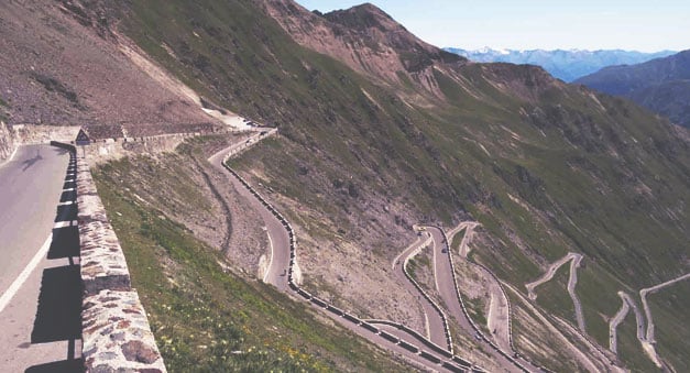 The famous mountain side twisties of europe while on a motorcycle holiday