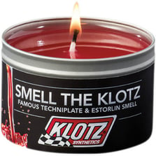 Klotz 2-stroke scented candle up close product shot.
