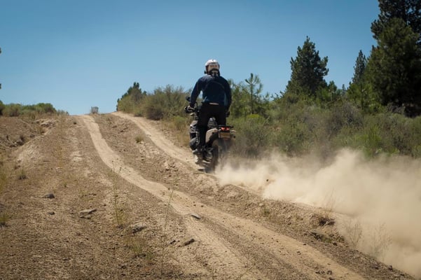 Ripping through a dirt trail in Oregon on the new KTM 790 Adventure