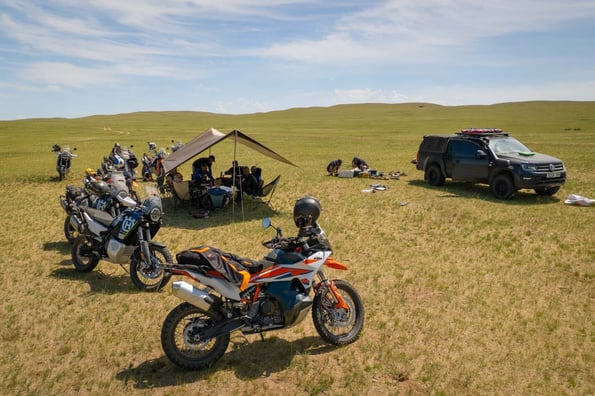 lunch stop motorcycles support truck and crew