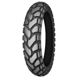 Close-up product shot of the Mitas E-07 adventure motorcycle tire. 