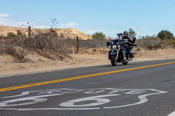 motorcycle riding down route 66