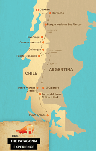 Map of motorcycle route in Patagonia