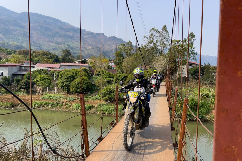 Ngoc leading a tour in Vietnam on dual sport motorcycles.