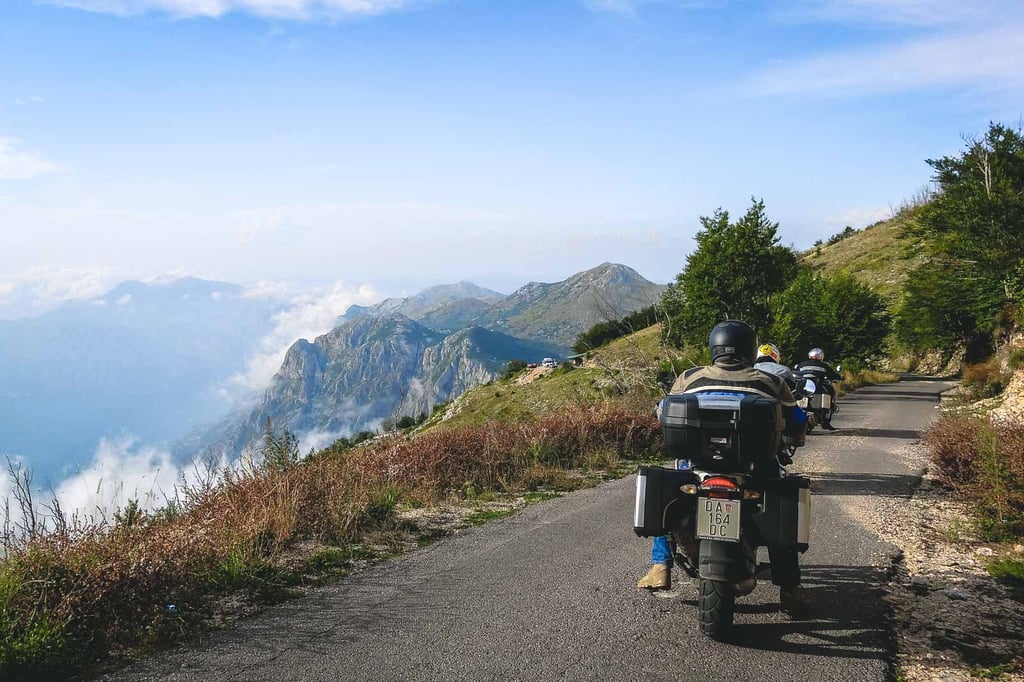 Mountain side road with beautiful views of the Adriatic Sea.