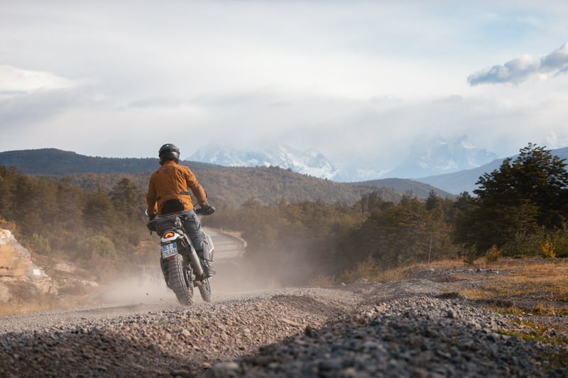 Adv rider tearing up the desert in Patagonia.