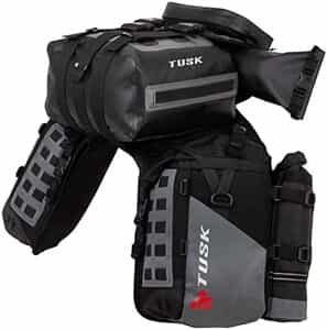 Close up product shot of Tusk's Highland X2 adventure motorcycle luggage