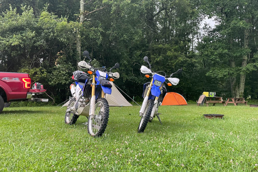 Two WR 250 dual sport bikes side by side.