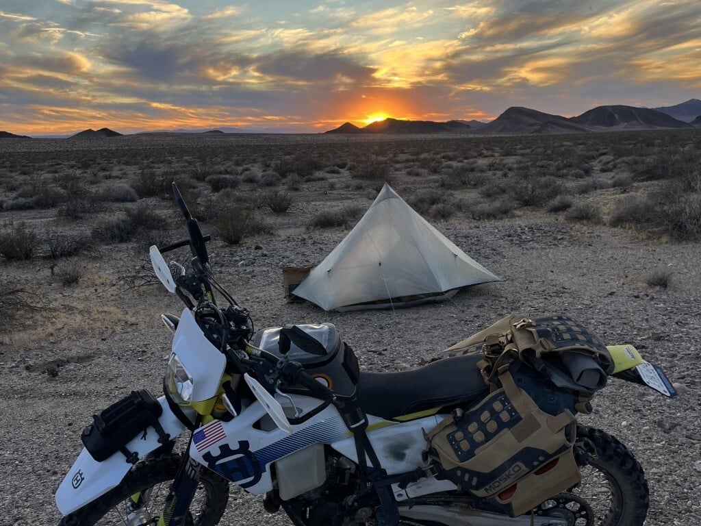 Pahrump Camp Setup with Sunset