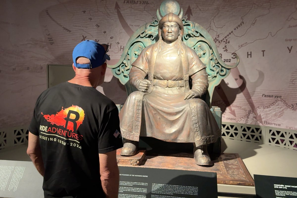 sam customer learns from the museum of Genghis Khan national place in ulaanbatuur